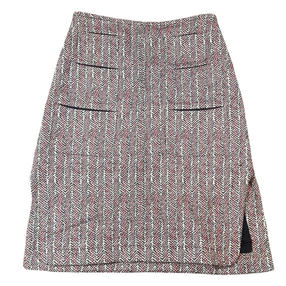 Carven Women’s Elegant Red and Black Herringbone Skirt Size 42/30in - Picture 1 of 11